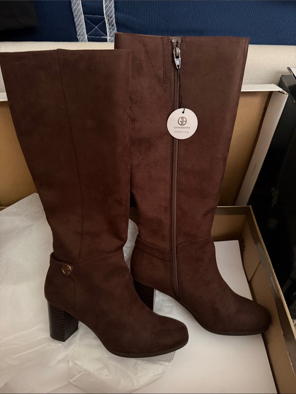 Gianni Bernini Brown Suede Knee-High Block Heel Boots
